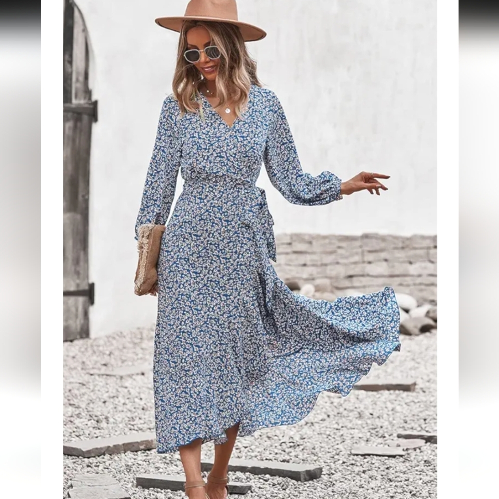 Pretty Garden Vintage Wrap Dress with Tie Front M